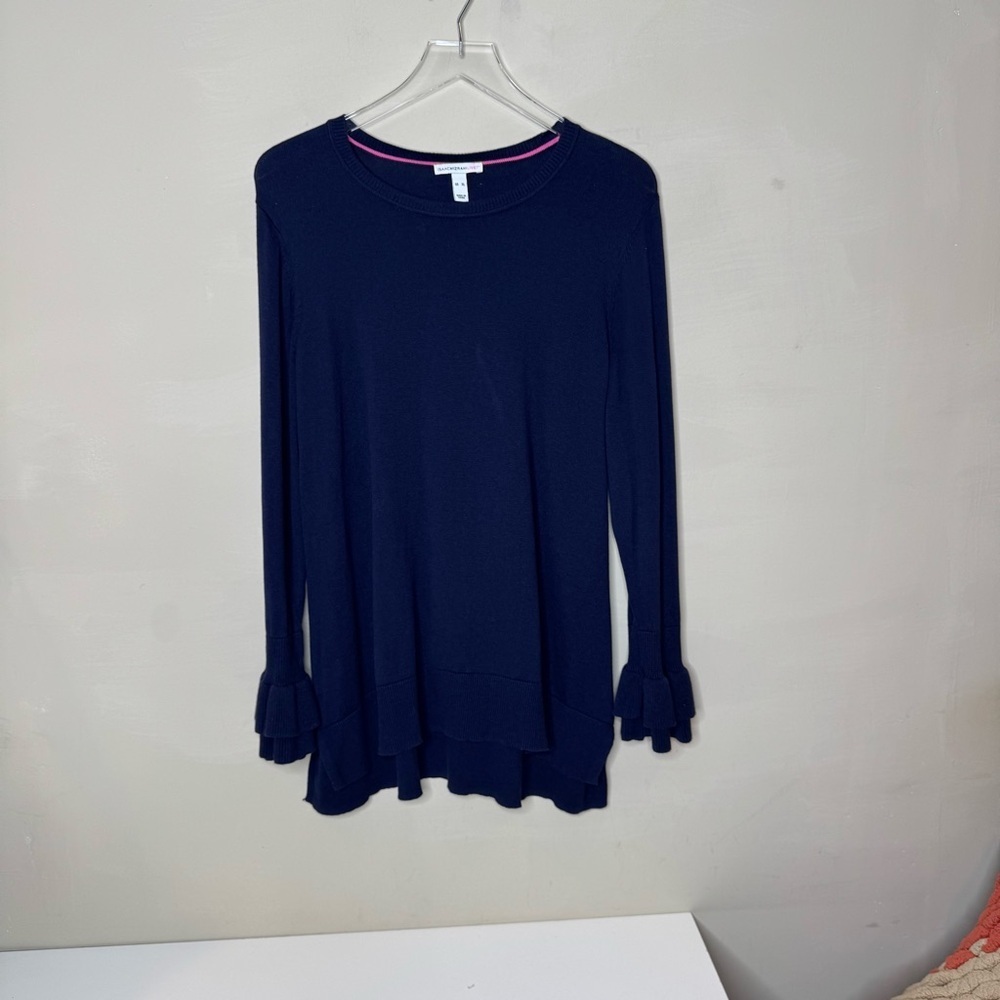 Isaac Mizrahi Live! Ruffle Bell Sleeve Tunic Sweater navy XL